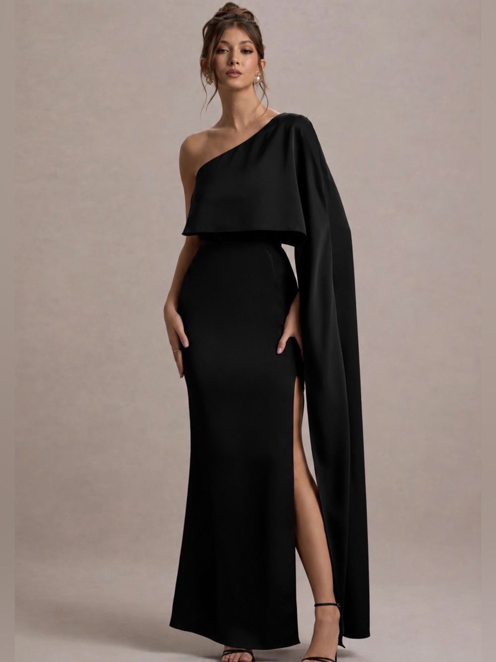 Club L London Amora Maxi Cape-Sleeve Dress in Black Size 4 NWT